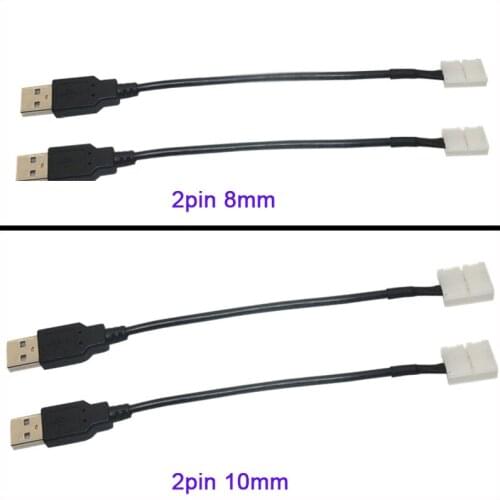 5pcs 2pin 15cm cable led strip tape light connector 8mm/10mm led connector to USB connector Free Welding DC5V