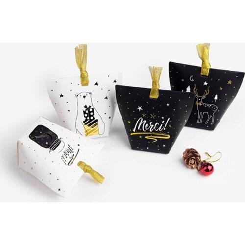 50pcs Black White Christms Favor Boxes Decorative Paper Chocolate Holders Candy Containers Gift Wrap Boxes For Packaging Party