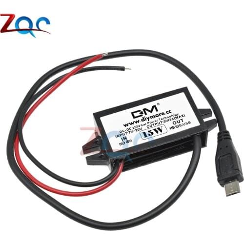 Micro USB Output DC-DC Converter Regulator 15W 12V to 5V 3A Max Step Down Buck Power Supply Adapter Low Heat Auto Car Protection