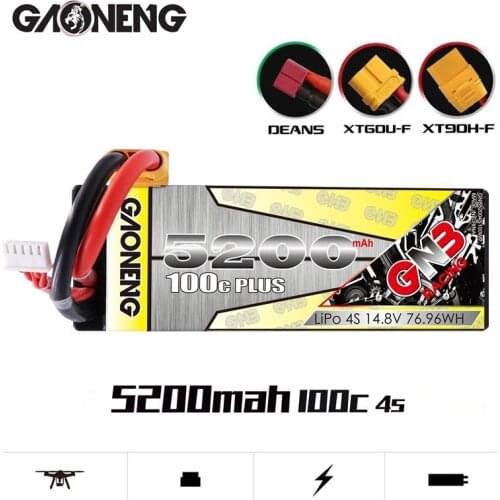 GAONENG GNB 5200mAh 4S 14.8V 100C MAX 200C Hardcase LiPo Battery with XT60/T Plug for 1:8 1/8 RC Car four drive off-road RC Car