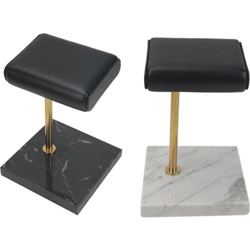 White & Black Marble Base PU Watch Holder Stand for Display