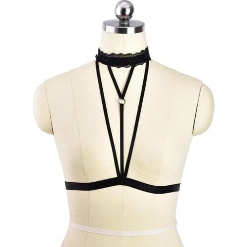 Womens Strappy Body Harness Belt Harajuku Gothic Bondage Lingerie Sexy Black Tops Cage Bra Fetish Wear BDSM Suspenders Belt