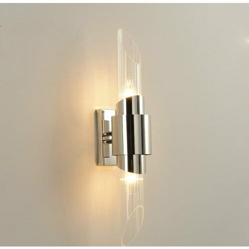 European-style minimalist hotel room bedside stainless steel double-headed glass aisle designer post-modern wall lamp LB101018