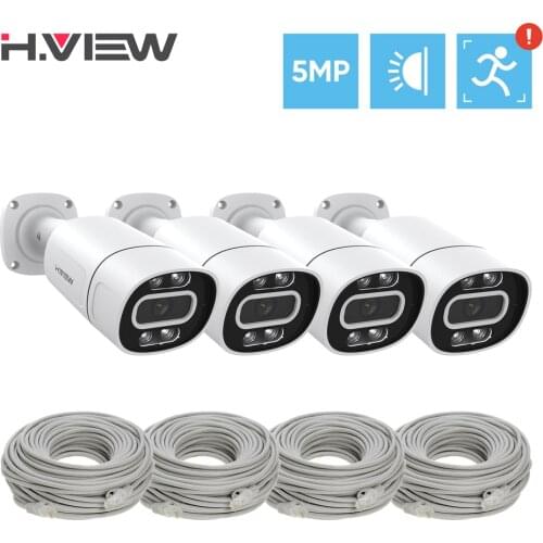 H.View 5Mp Poe Ip Camera Ai Face Detection 4Pcs Cctv Security Cameras Outdoor Audio Video Surveillance For Nvr System Onvif