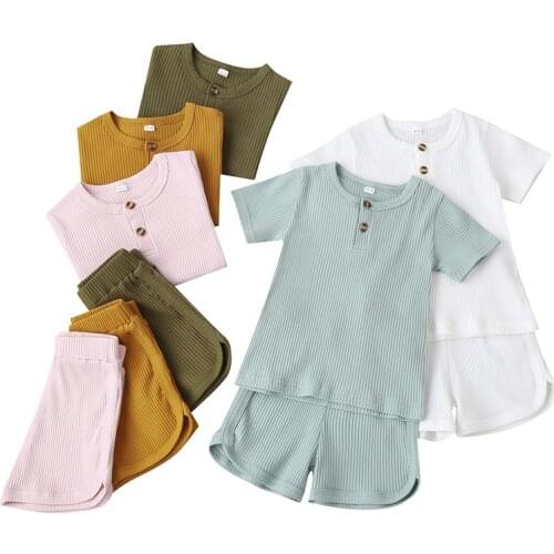 2021 Spring Summer 2-Piece Set Boys Girls Universal Solid Color Pure Cotton Pit Strips 18 Months-6 Years 4 colors