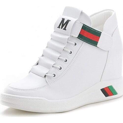 Ladies Shoes Height Increasing Shoes Woman Platform Sneakers Vulcanized Shoes Lace White Black Casual Shoes platform shoes