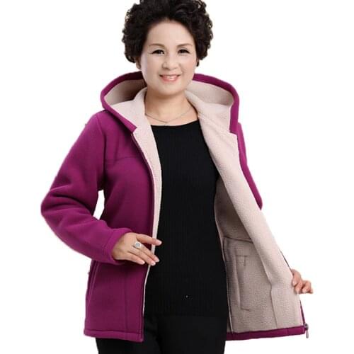 New Winter Outwear Middle Aged Womens Imitation Lambs Fleece Jacket Hooded Ladies Warm Soft Velevt Coat Mother Overcoats Size5XL