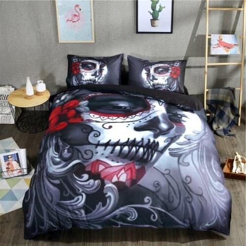 Lai Yin Sun HOT Sale 3D Skeleton Policer Skull Bedding Set Super King Queen Size Spring Bed Linen Bed Sheet Set 2/3PCS
