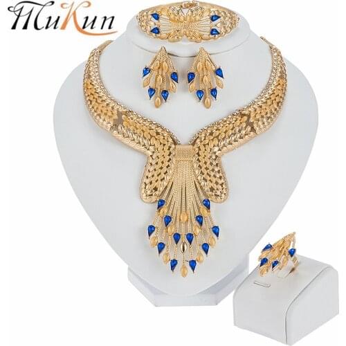 MUKUN Luxury Dubai Jewelry Sets Two-color Triangle Necklace Bracelet Party Elegant women Fashion Earrings Ring Crystal Jewelry