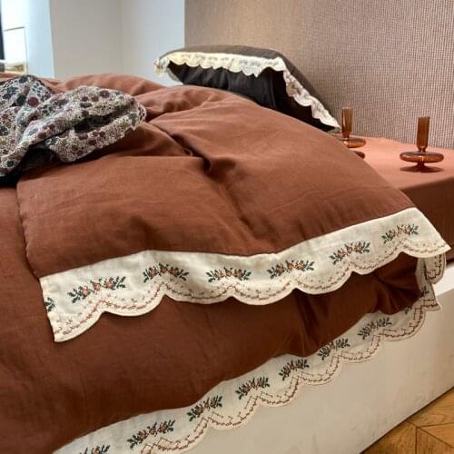 Vintage Embroidery Double-Layer Yarn Four-Piece Set Pure Cotton All Cotton Quilt Cover Bed Sheet Minimalist Princess