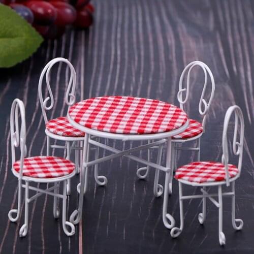 5pcs/set 1:12 Dollhouse Miniature Iron Table Chair Set Simulation Furniture Decor Toy