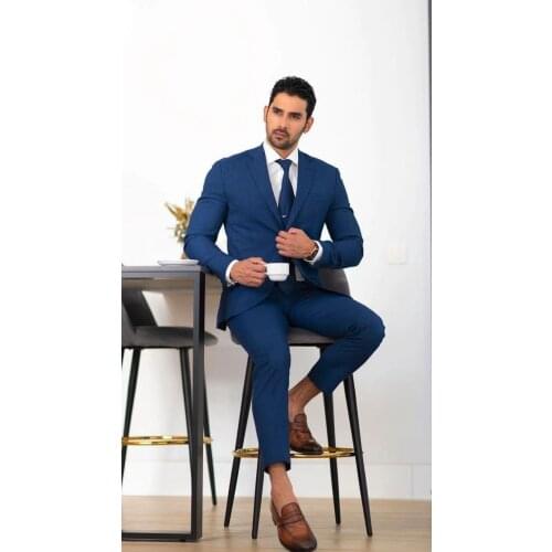 New Arrival Slim Fit Man Suit Blue Notch Lapel Business Casual Tuxedo 2 Piece(Jacket+Pant)Custom Made Wedding For Man Suit