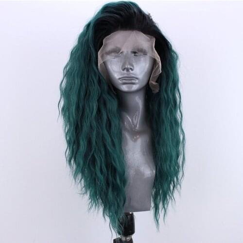 Websterwigs Dark Green Long Body Wave Synthetic Lace Front Wigs for Women HandTied Wig Glueless Heat Resistant Fiber Cosplay
