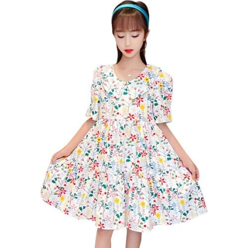 Dress For Girls Floral Pattern Girl Dress Summer Party Dress Child Casual Style Girl Costume 6 8 10 12 14