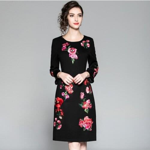 Office plus Autumn size black dress new Superior quality Women ladies O Neck Party Floral Dress winter Vintage dresses 4XXl