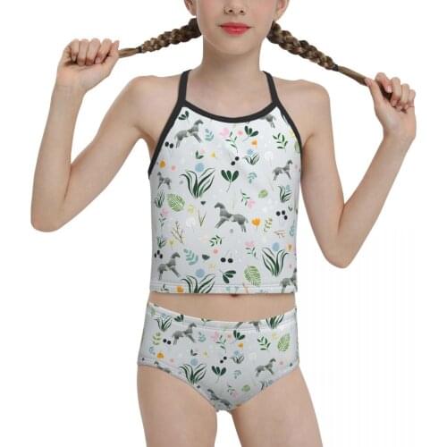 Anime boho Beach Wear for Children young Girls Print Green Horse Pattern Biquini 2021 Wholesale Brand Girl Swimming Suit
