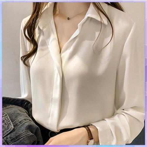 Plus Size White Chiffon Shirt Female Shirts 2021 Long Sleeved Ladies Tops Solid Office Lady Top Woman clothes Tee Shirt Oversize