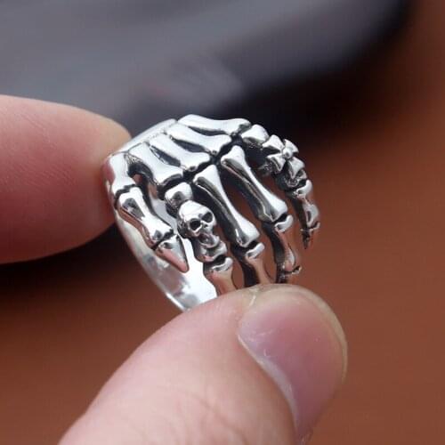 S925 Sterling Silver Jewelery Fashion Retro Thai Silver Punk Wind Cross Skeleton Ghost Ring