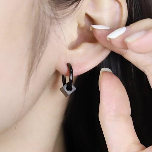 Punk Earrings Hip Hoop Pendant Stainless Steel Nose Ring Stud Earring Unisex Goth Trend Rock Hipster Ear Clip Gift No Puncture