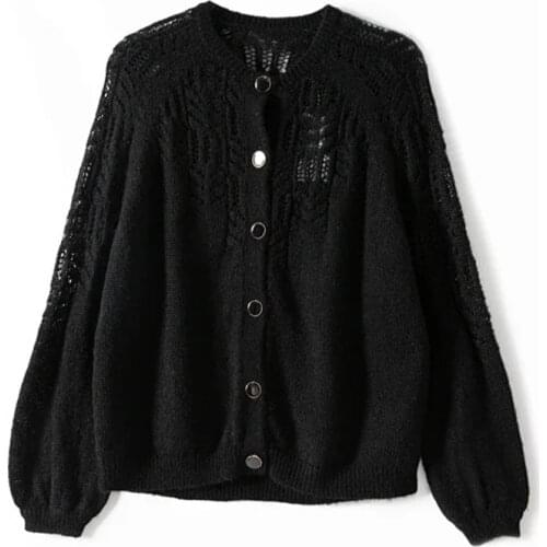 Early Autumn Women Knit Sweater Hollow out O-neck Long Sleeve 2020 New Seven Colors Knit Cardigans New