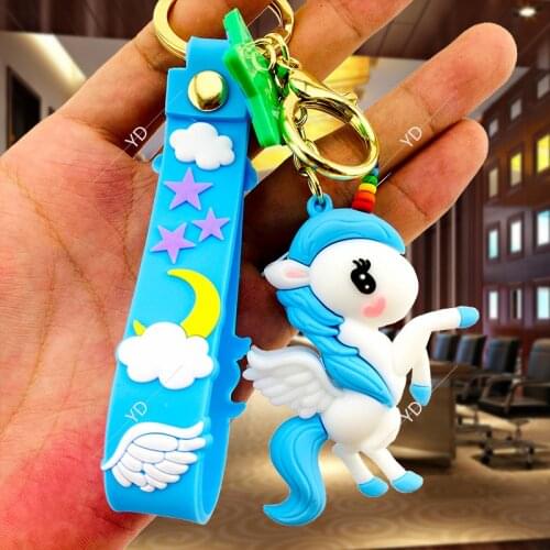 Creative Unicorn Color Horse Keychains Pendant Lovely Pegasus Doll Female Purse Key Chain Wholesale Key Ring