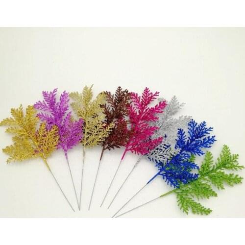 20pcs 26*12cm Glitter Powder Leaf Branch For Flower Arrangement Christmas Party Home Wedding Garden Decoration