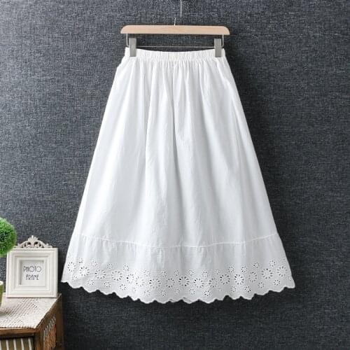 2021 new summer spring Japan style fresh Hollow out lace cotton loose skirt women solid color elastic waist skirts