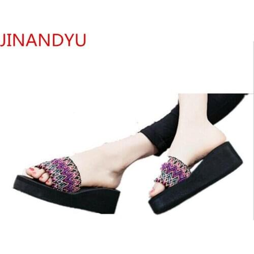 Platforms Heels Slippers Wedges Heel Sandal Woman Shoes Summer Beach Slippers Casuales Ladies Shoes Slipper Kitten Heels Comfy
