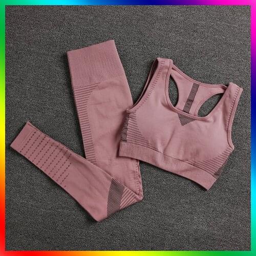 2PCS Sports Suits Women Seamless Yoga Sets Fitness Gym clothing Pants High Waist Straps Sport Leggings Gym Athletic Clothes