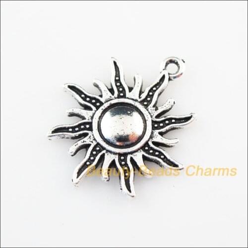 18 New Charms Fire Sun Flower Tibetan Silver Color Pendants 25x28mm