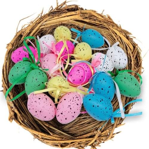 18Pcs Colorful Easter Artificial Bird Pigeon Egg Kids Gift Happy Easter Colorful Egg Decoration Home Party DIY Decor