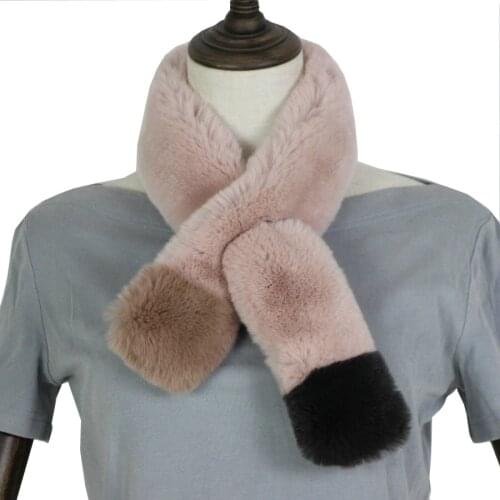 2019 Winter women real rex rabbit scarf leather genuine rabbit fur scarf round end super soft muffler fashion women scarf