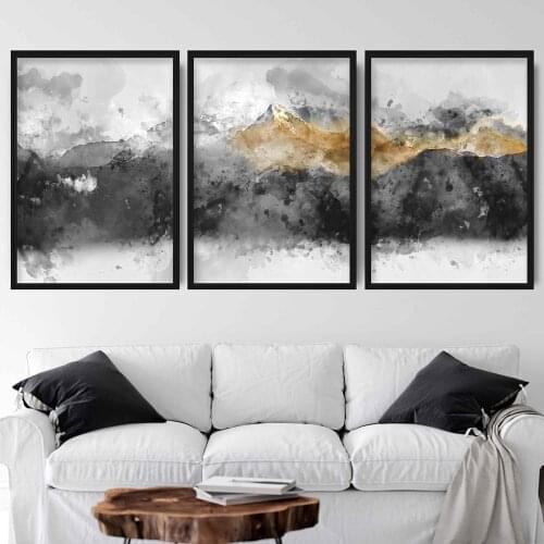Black Grey Golden Marble Abstract Posters And Prints Canvas Painting Decorative Pictures Nordic Mountains Wall Art Home Decor