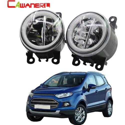 Cawanerl Car Styling 4000LM LED Lamp Front Fog Light + Angel Eye Daytime Running Light DRL 12V For Ford EcoSport 2013-2016