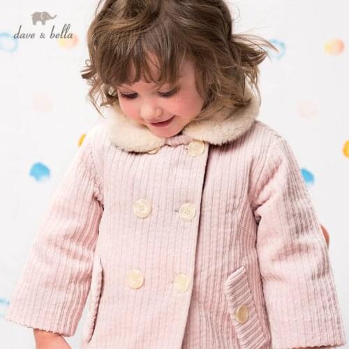 DB16024 dave bella winter baby girls fashion solid button fur coat children tops infant toddler outerwear