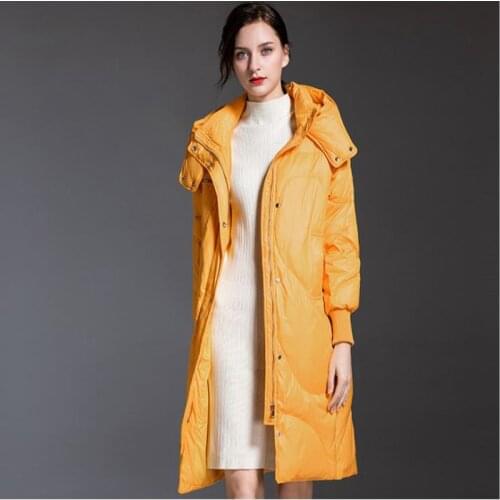Long female down jackets new style women winter hooded clothes warm ladies plus size duck down coats yellow tide thick overcoats