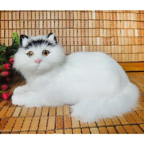 Lovely simulation cat toy polyethylene & furs handicraft black head white lying cat doll about 28x15x18cm 2351