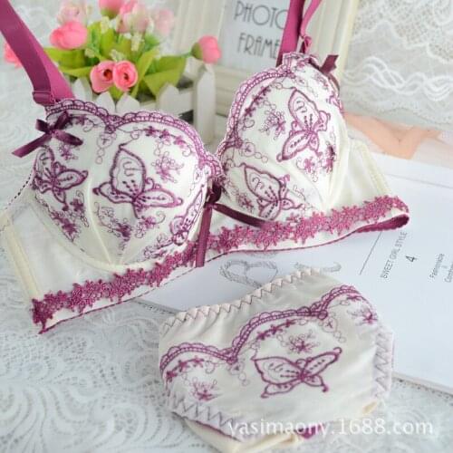 Little lady butterfly embroidery bra set small padded bra thin models underwear gather new spring and summer 6810