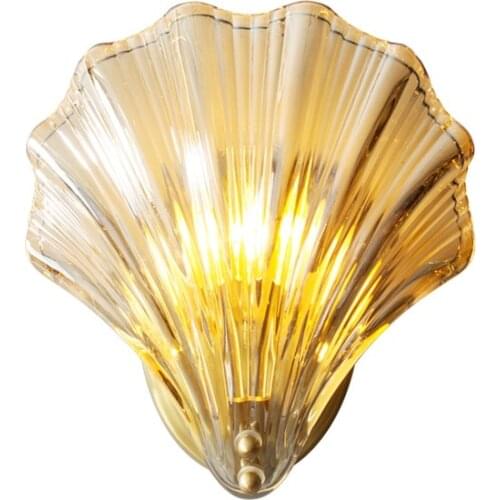Creative Shell Wall Lamp 1-Light Living Room Bedroom Bedside Glass Wall Sconce Nordic Simple Art Decor Copper Lighting Fixture