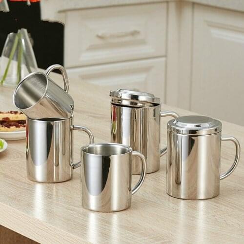 Kitchen Drinkware Mugs Stainless Steel Covers Handles Large Capacity Office Coffee Milk Mugs Cups