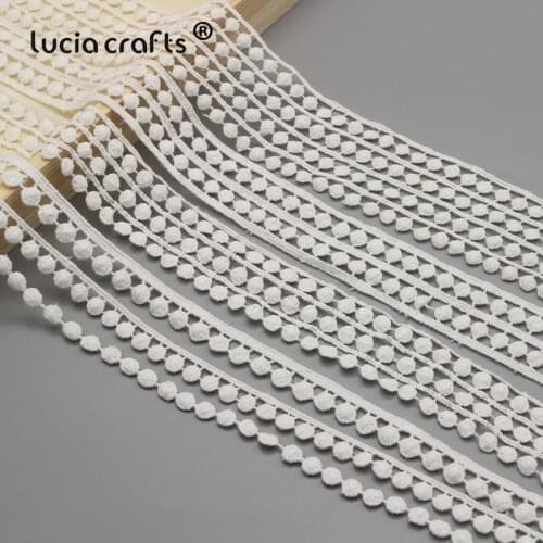 Lucia crafts 3yards/lot White Hollow Cotton Lace Fabric Trim Ribbons Headdress Sewing DIY Garment Decoration Accessory N0401