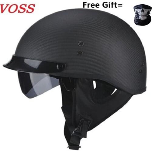 Matte Carbon Fiber Half Face Motorcycle Helmet Dot Approved Light Weight Open Face Helmet With Inner Sungalsses
