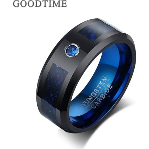 Fashion Men Tungsten Carbide Ring Blue Black Zircon 8MM Tungsten Ring Jewelry Accessories For Male Wedding Party
