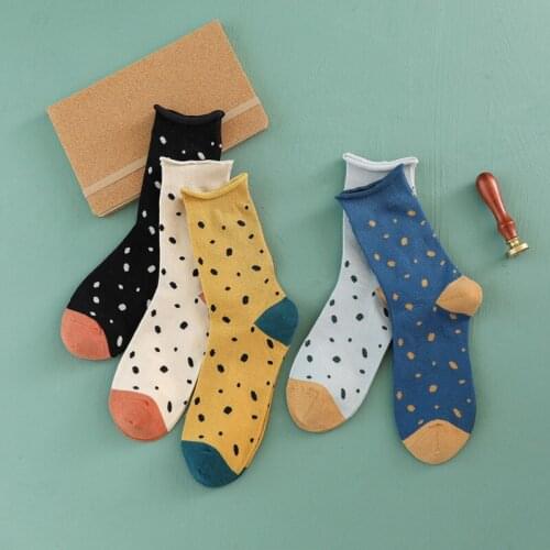5 Pairs Ladies Socks Autumn And Winter Middle Tube Socks Women Warm Socks Solid Color Polka Dot Maiden Cotton Socks