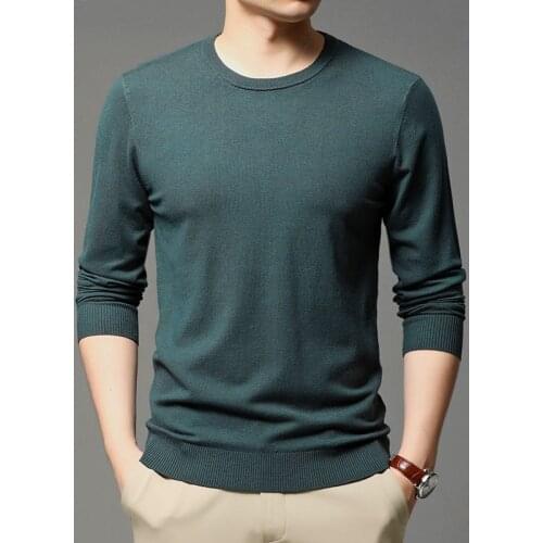 2020 Autumn New Mens Round Neck Knitted Pullover Business Casual Solid Color Sweater Bottoming Shirt Male Brand Clothes