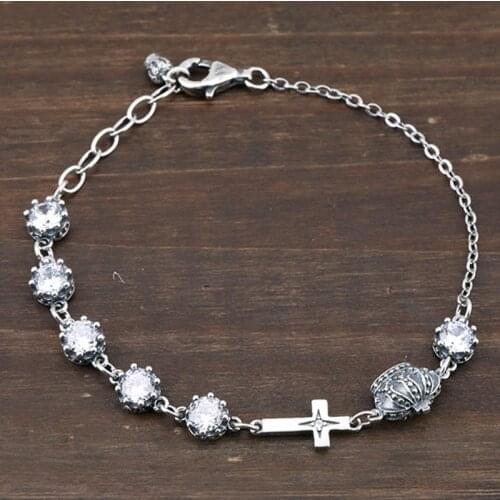 BOCAI New real pure s925 Silver Cross Woman Bracelet simple and fashionable student fresh Jewelry