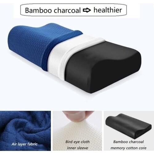 Sleep Neck Pillow Orthopedic Pillow Bamboo Charcoal Slow Rebound Memory Foam Cervical Pillow Relieve Neck Pain with Pillow