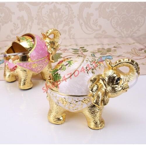 Elephant ashtray, creative and personalized trend spherical metal ashtray with cover, exquisite crafts, decorations