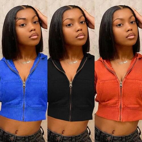 Sexy Fashion Crop Top Long Sleeve Zip Hoodies Top Women Fall Winter Clothes Street Wear Pocket Top Night Club Ladies Coat