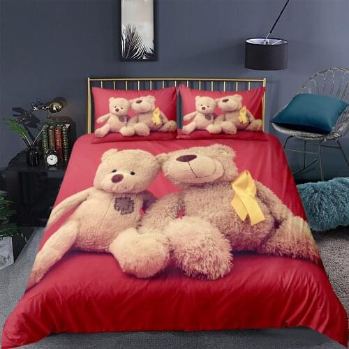 Cartoon Bear eading Teddy bear Duvet 3D Toy Printed Home Textiles Bedding Set RBedspread Soft Single Queen King Quilt Cover
